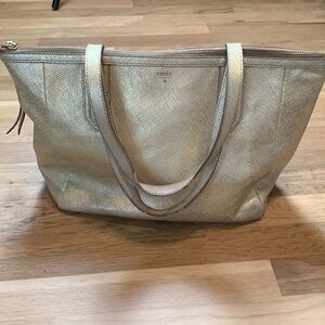 Fossil Genuine Leather Gold Sydney Shopper Tote Women’s OS